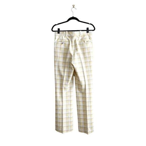 Vintage Sears Kings Road Mens Plaid Fortrel Flared Dress Pants YellowTan Size 32 - Picture 2 of 8